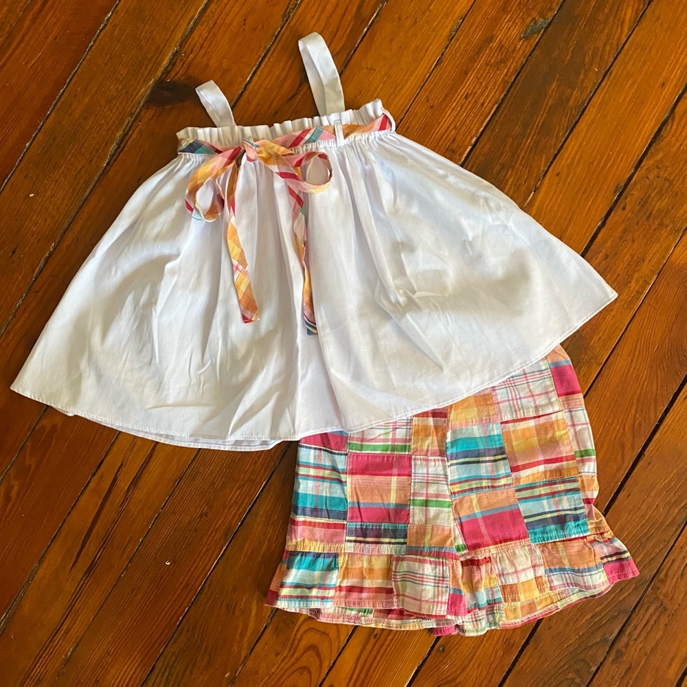 Patchwork Ruffled Shorts & Matching White Shirt Size 5-6